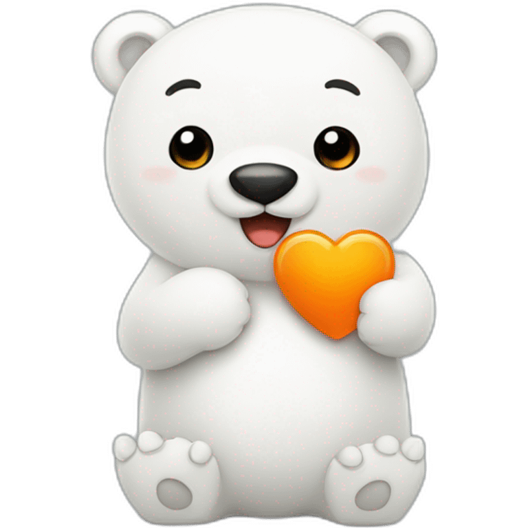 Cute Polar bear holding a orange heart emoji