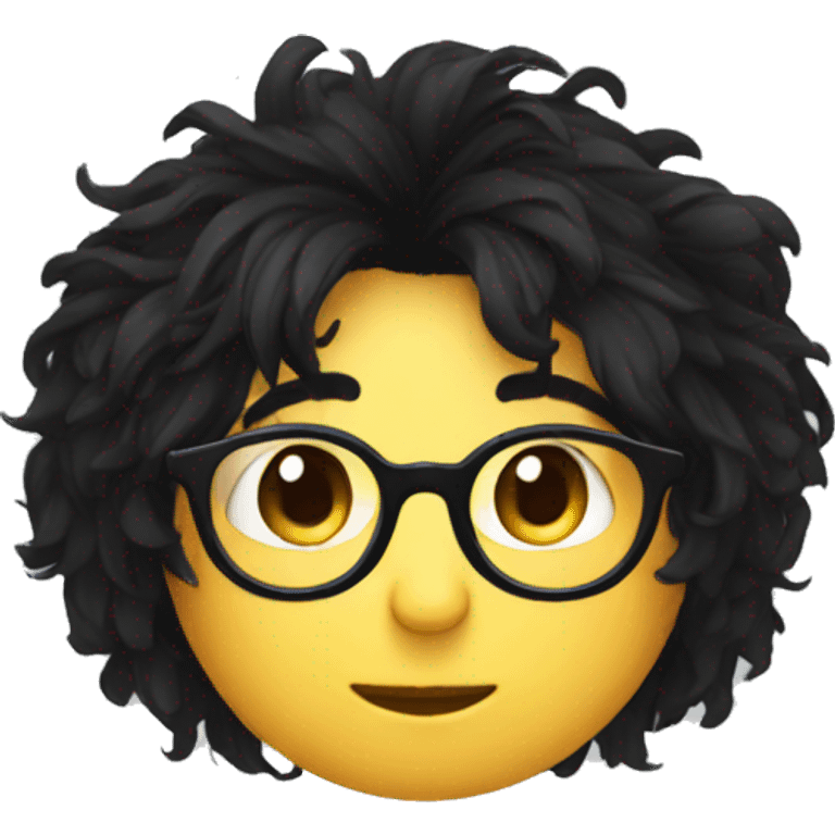 rounded glasses, messy black hair face indie emoji