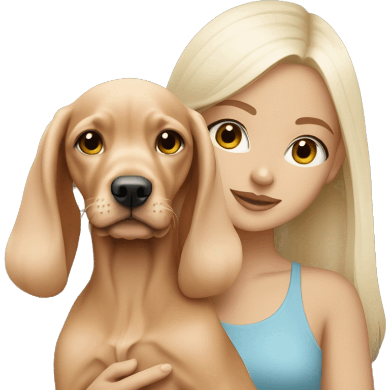 Pretty tan girl with long white blonde hair with vizsla puppy emoji