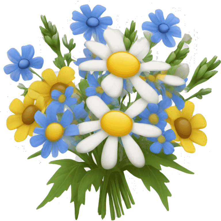 A bouquet of white, yellow, and blue wildflowers  emoji