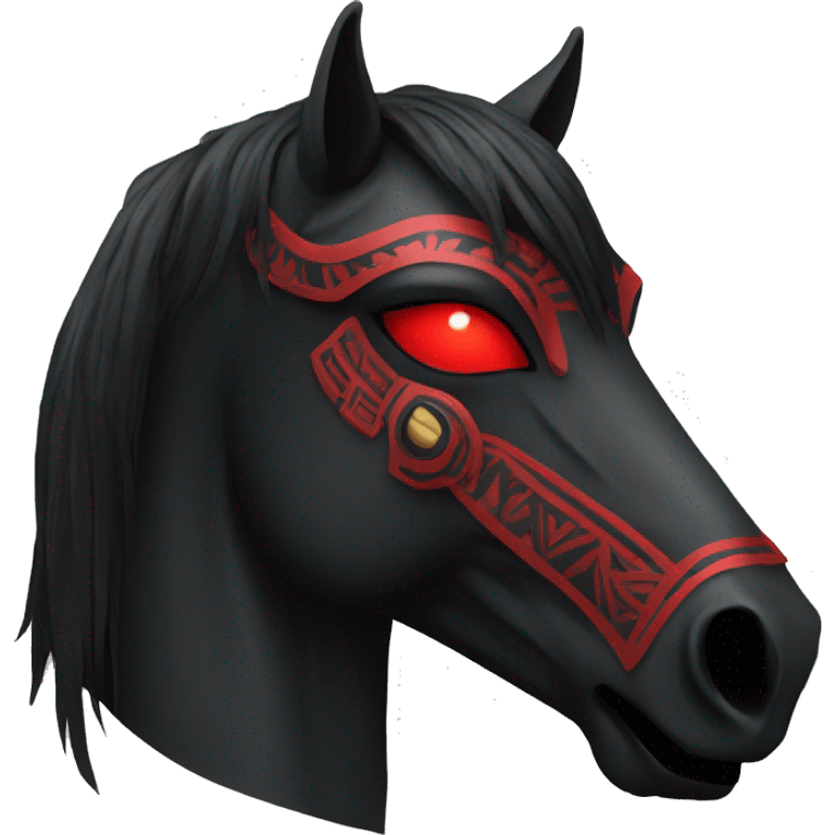 Black Horse mask with red and vertical eyes and tribal style emoji