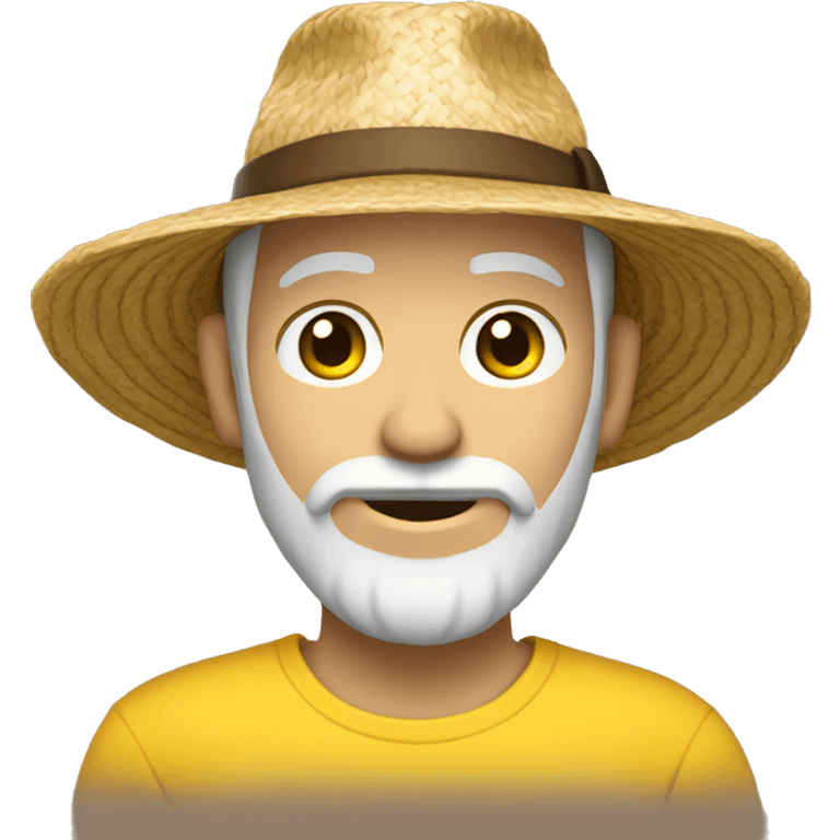 man with a brown beard and white skin colour, wearing a straw hat and a yellow t-shirt emoji