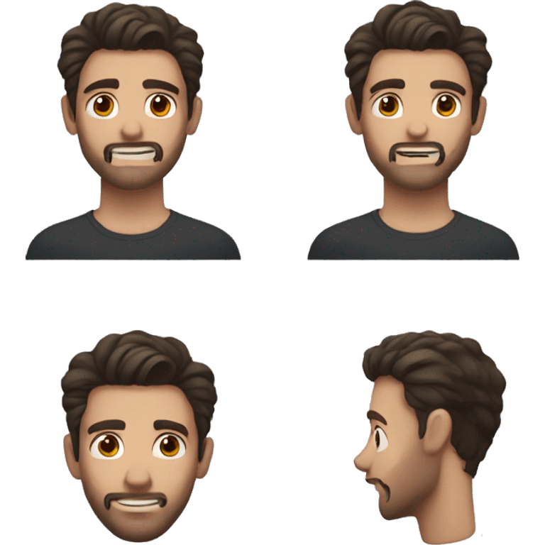 a handsome young man with brown eyes, dark hair, Small beard on the chin emoji