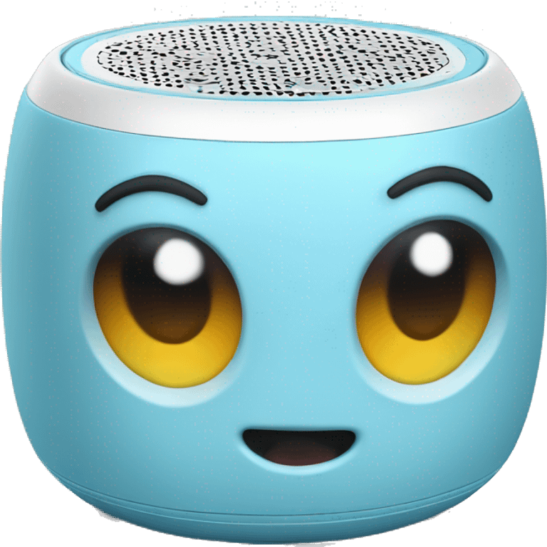 Realistic baby blue portable smart speaker isolated. emoji