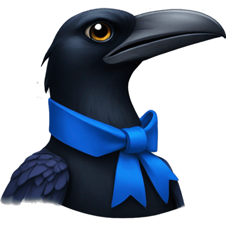 A raven wearing a blue neck bow tie emoji