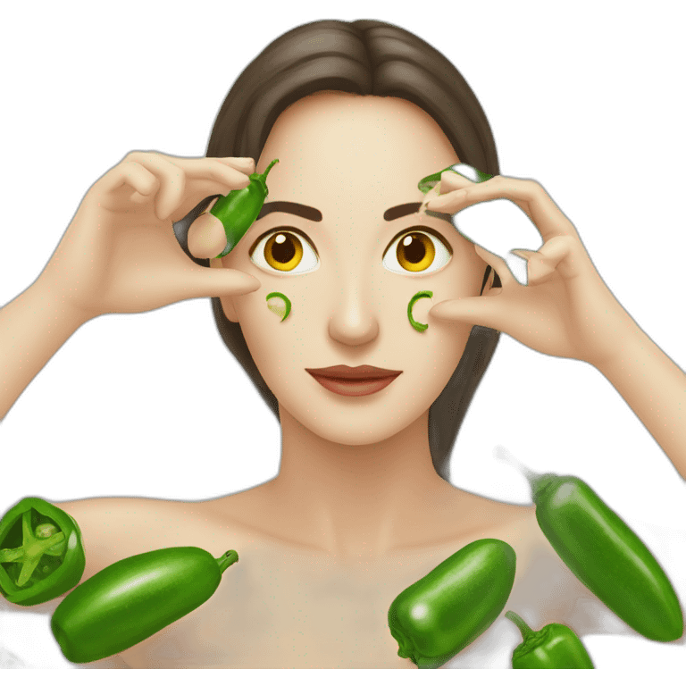 woman bathing jalapeños on eyes emoji