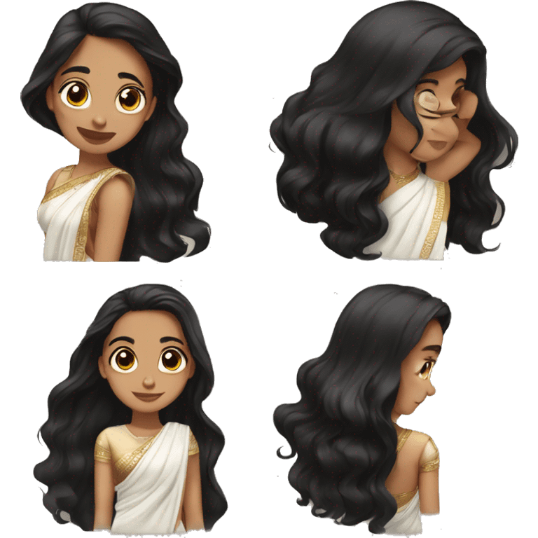 Light brown skin Black hair long hair wearing white saree emoji