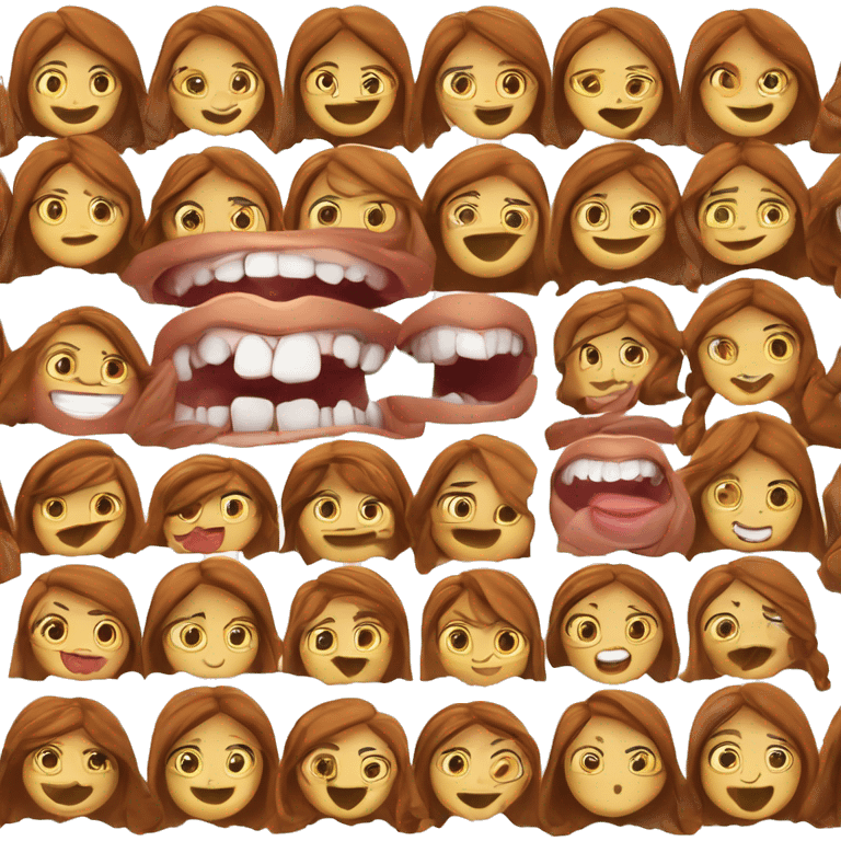 Mulher cabelos compridos lisos de cor ruiva sorrindo mostrando os dentes e mandando beijo emoji