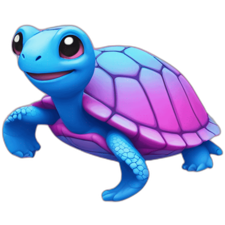 chat bleu sur tortue rose fluo emoji