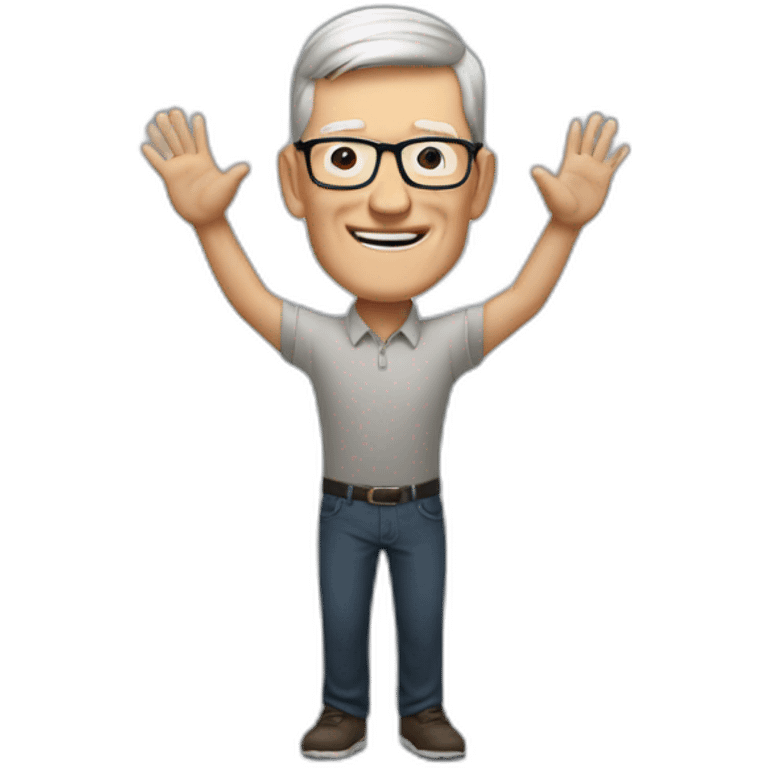 Tim Cook happy with hands up emoji