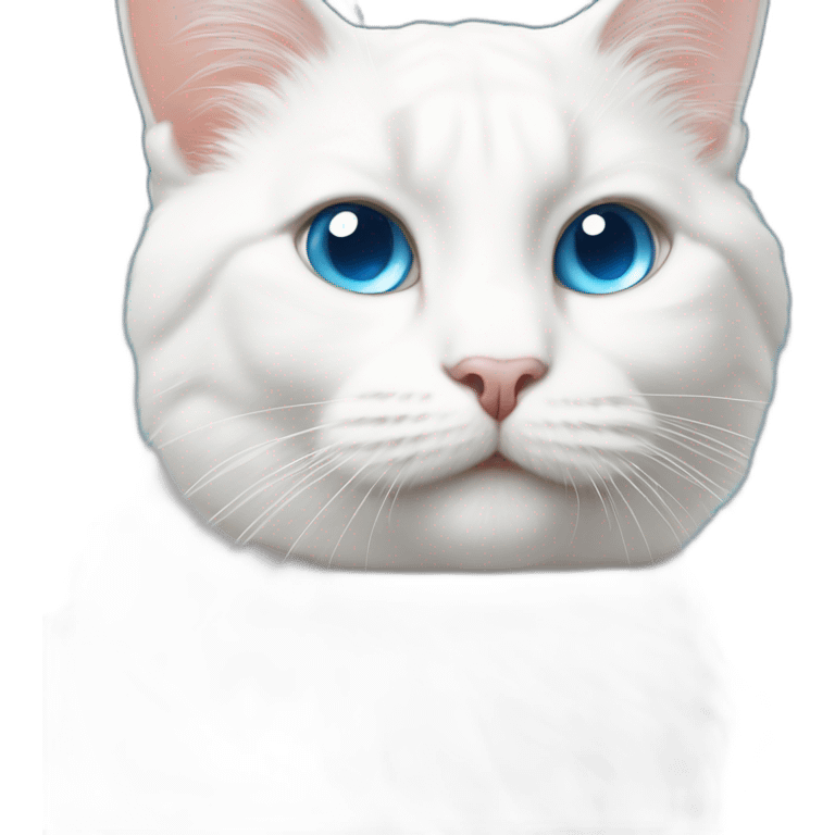 white cat with blue eyes is making photo using camera emoji