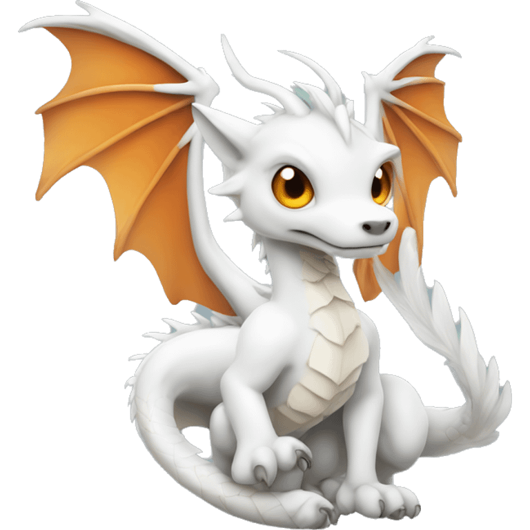 White Dragon whit bird wings and fox tail  emoji