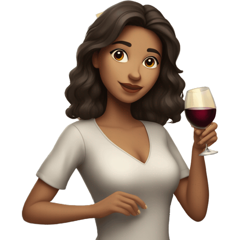 Medium-haired Brunette Latina Girl near the moon with wineglass in hand emoji