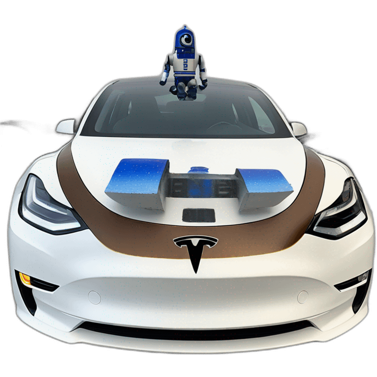 Tesla Model 3 painted like R2-D2 emoji