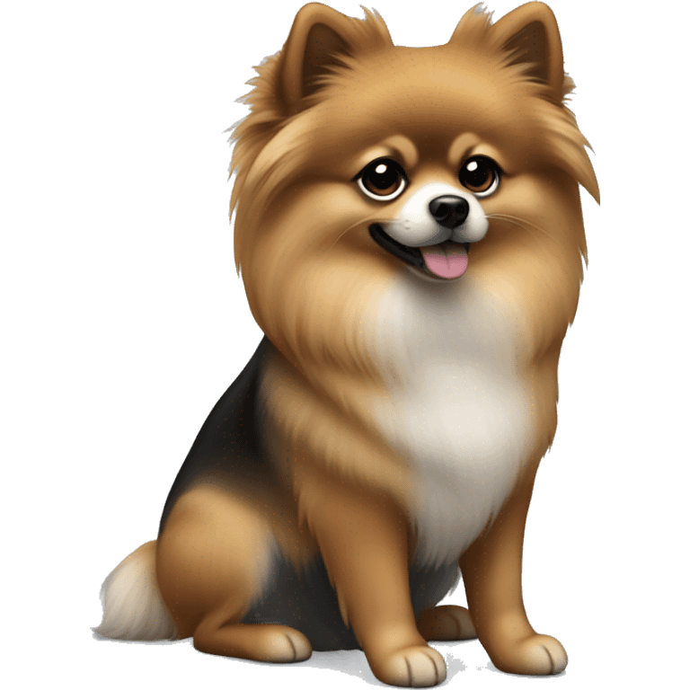 a Pomeranian with sable fur, featuring a mix of black and gray shades. emoji