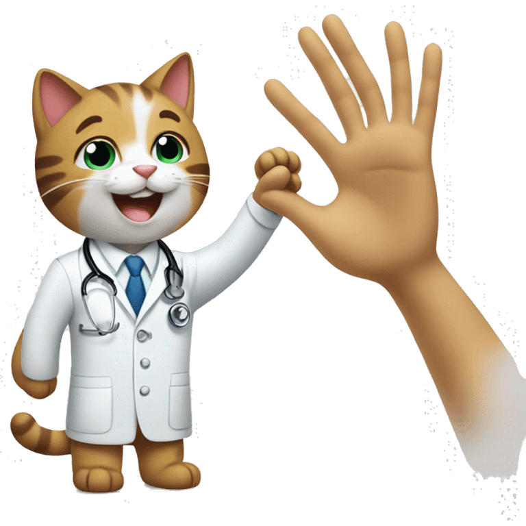 happy cat giving a veterinarian a high five emoji