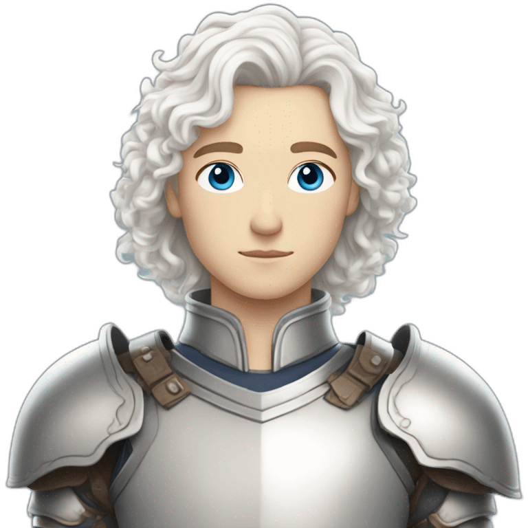 white androgynous guy white long curly hair armor blue eyes emoji