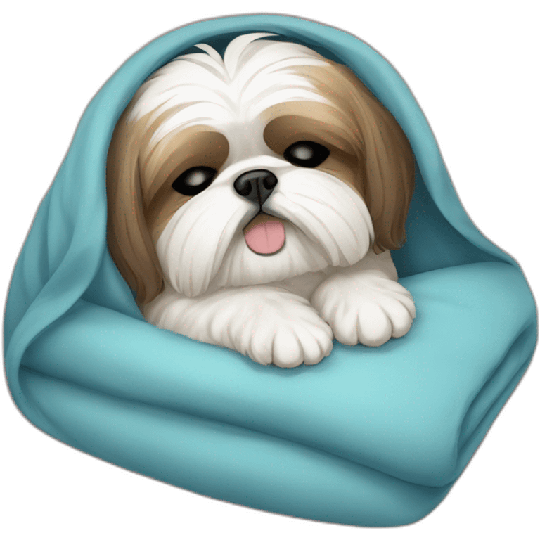 Shih tzu sleeping under blankets emoji