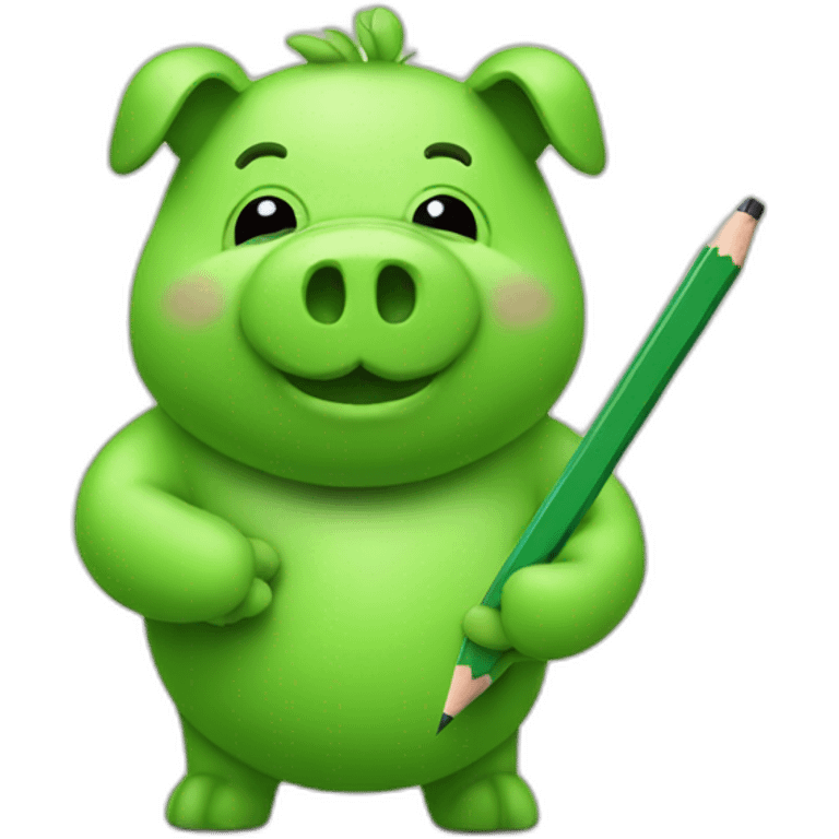 green piggy holding a pencil emoji