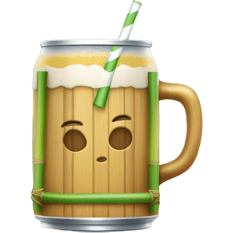 Drink in a beer glass can with a bamboo lids on top and straw throughout  emoji