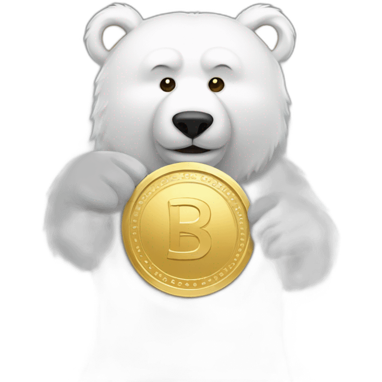 white bear with gold coin in hands emoji