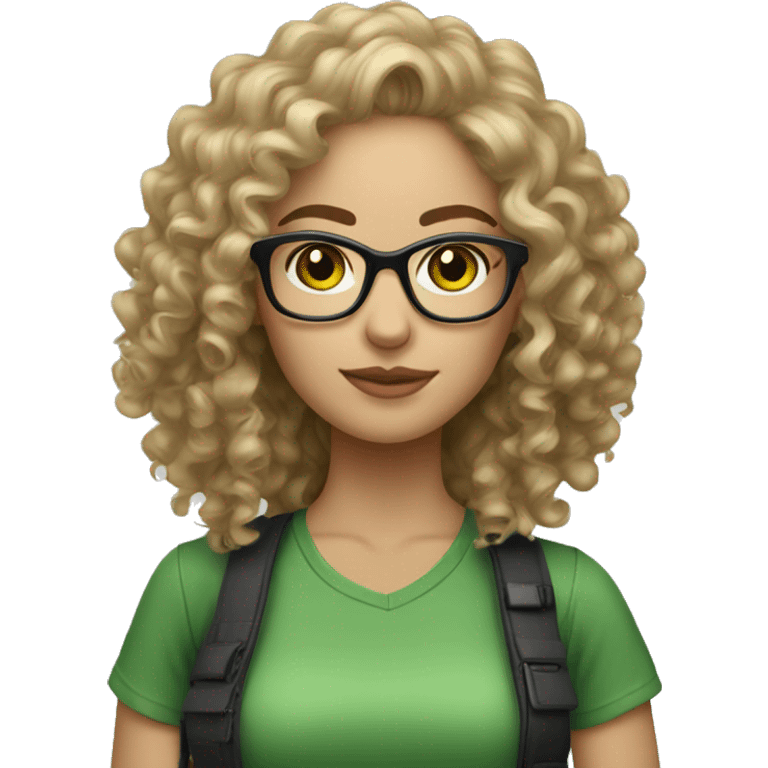 Female photographer light skinned curly hair green eyes glasses emoji