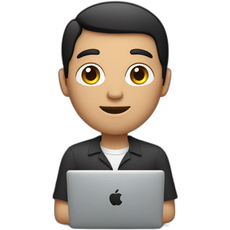 men with short black hair working on a mac emoji