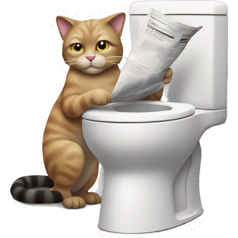 a cat sitting on the toilett while reading newspaper emoji