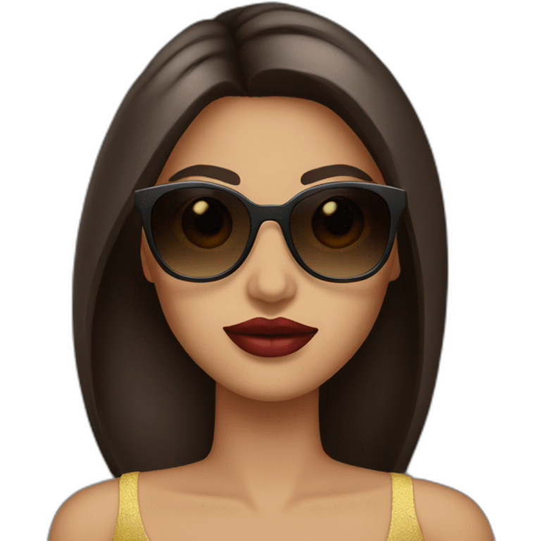 latina with sunglasses and dark brown straight hair with big lips emoji