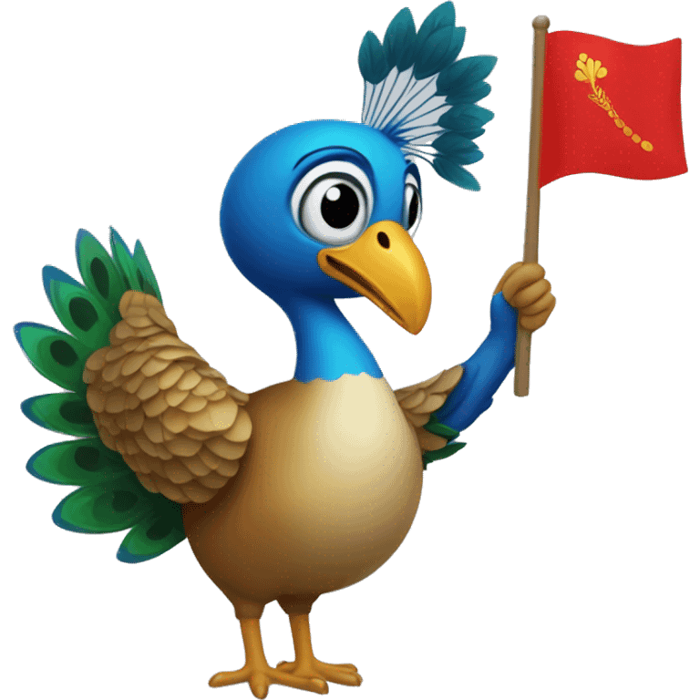 A peacock waving a red flag emoji