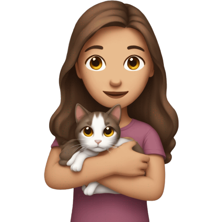 Brown hair girl holding a cat emoji