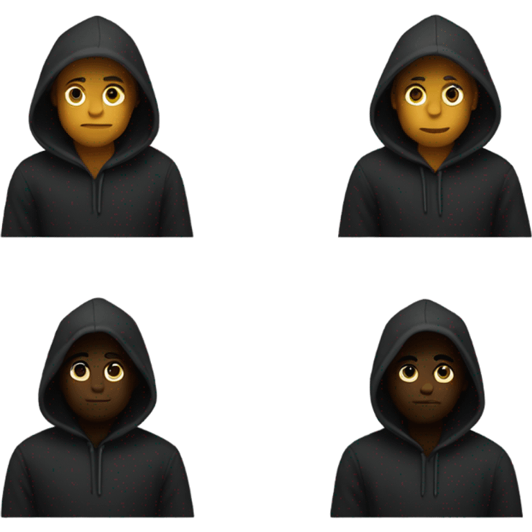 Black hoodie emoji, minimalist design, focus only on the hoodie itself with a visible hood and long sleeves, no person or body, no logos or patterns, transparent background emoji