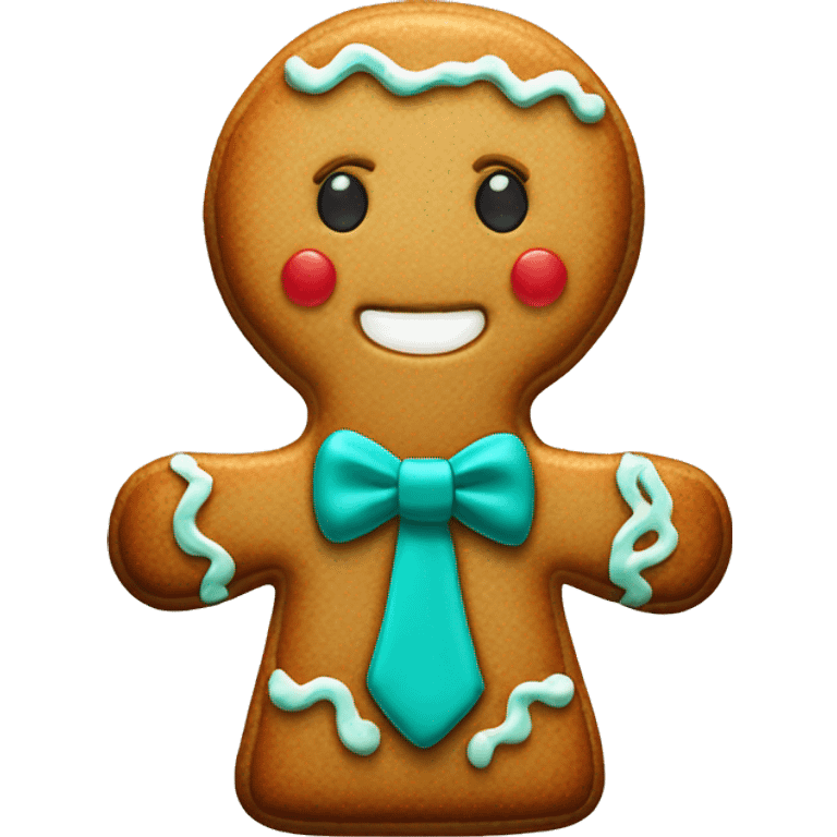 Realistic isolated gingerbread man cookie with  a teal bowtie emoji