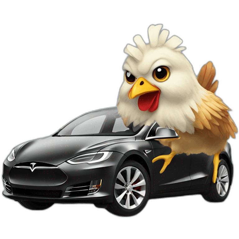 chicken driving a tesla car emoji