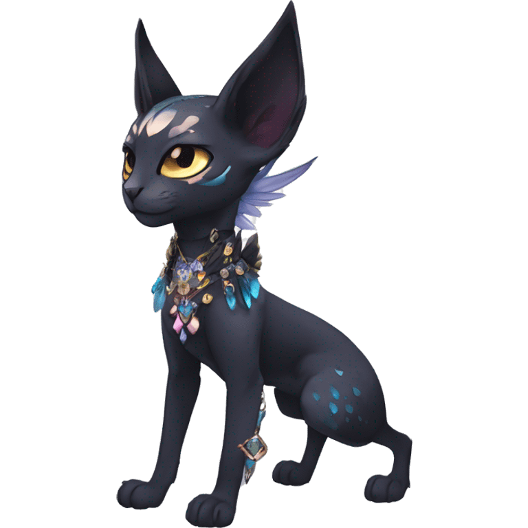 cool punk kawaii anime edgy distinguished ethereal elegant beautiful fantasy black ethereal fantasy nargacuga-Noivern-sphynx-Quiana-Fakemon collar harness jewels full body emoji