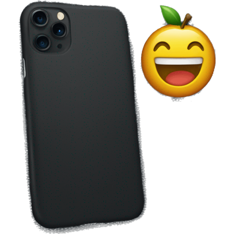 a black iphone 16 with a denim case on it emoji