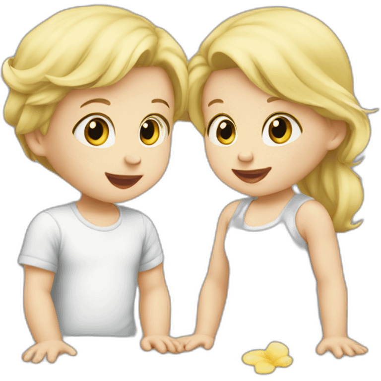 Blond Baby boy and baby girl playing emoji