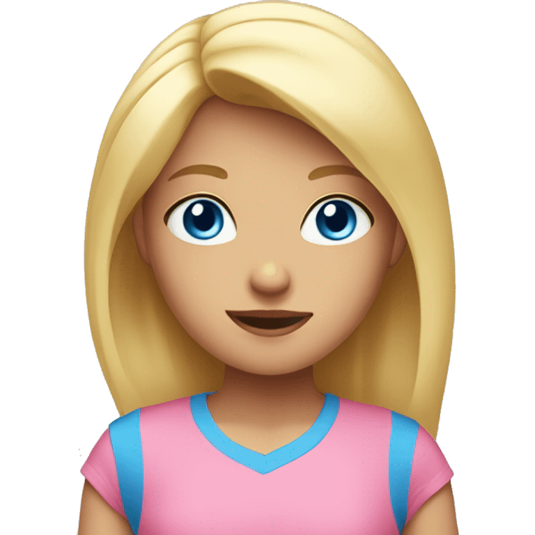 girl with blond hair and blue eyes wearing a pink t-shirt emoji