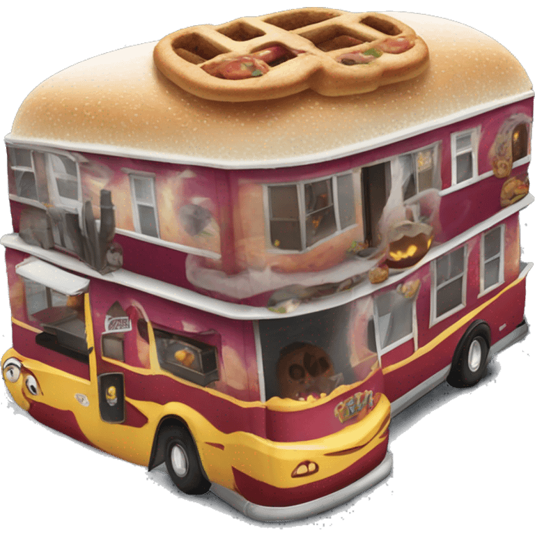 Double decker, wide angle,Reality Addams haunted dream house on food truck  emoji