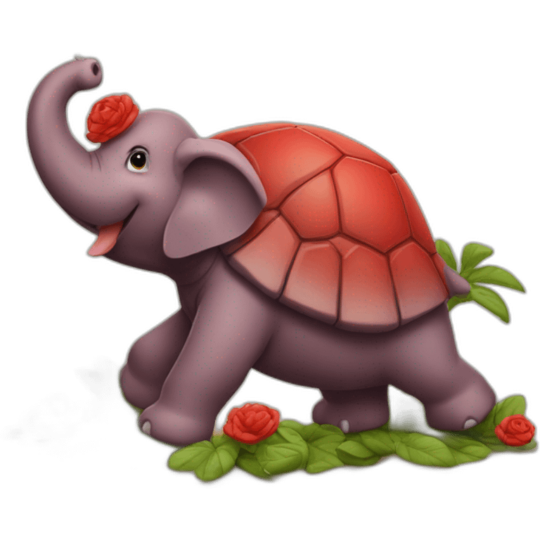 Pile tortue sur élephant rouge emoji