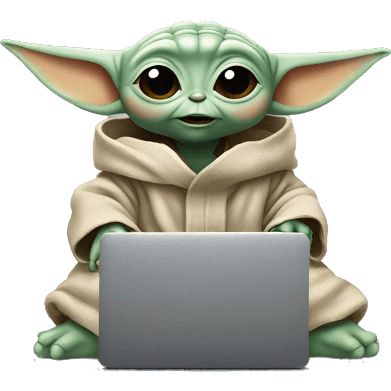 A cute Baby Yoda from Star Wars with a laptop emoji