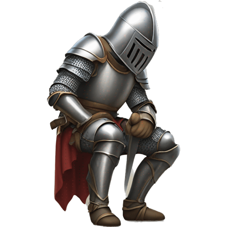 a knight crouching on one knee with his head down emoji