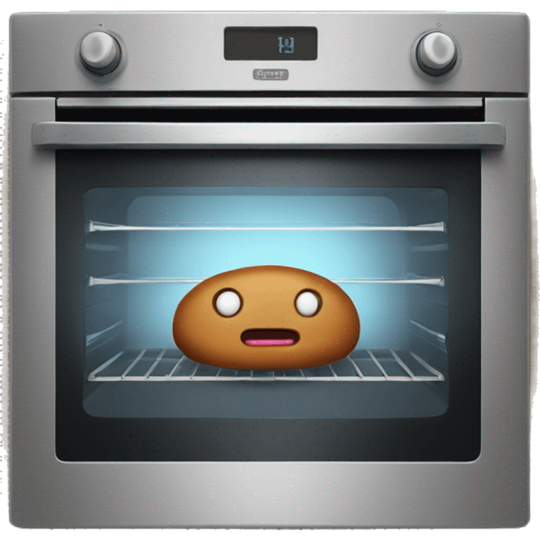 Oven with scared gingerbread man inside emoji