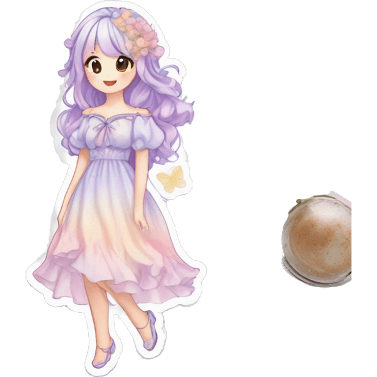 gorgeous pretty attractive anime lady beautiful pastel-gradient hair with gorgeous dress fairycore cottagecore pastelcore detailed high quality trending VOGUE aesthetic full body sticker emoji