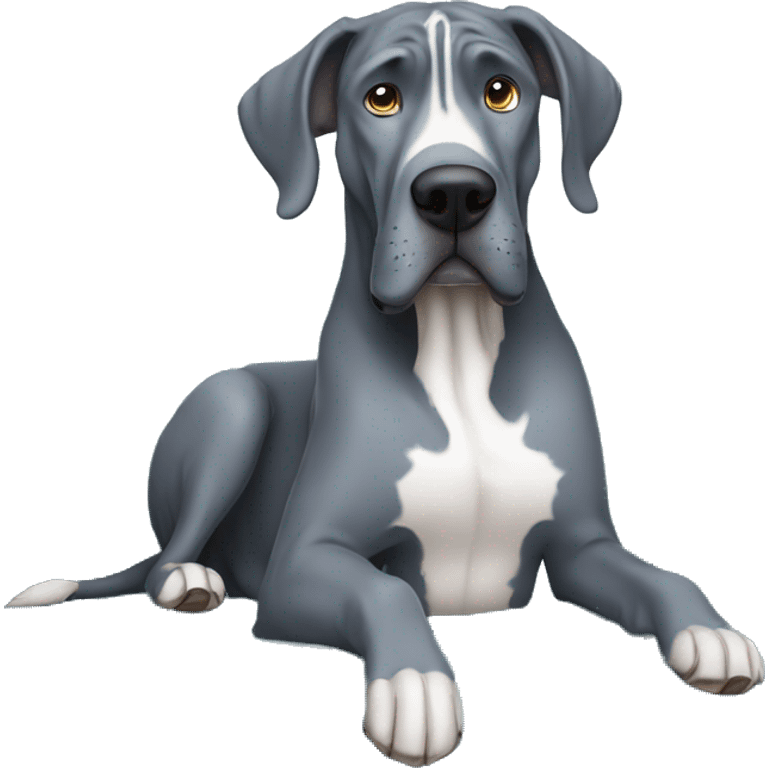 Old blue great dane dog with uncut ears sitting in a couch emoji