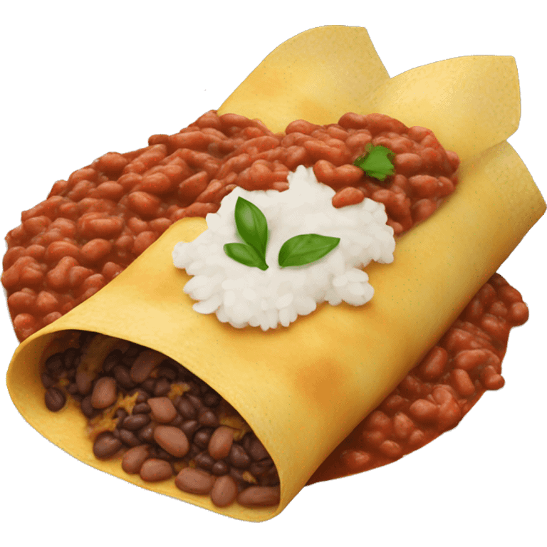 Realistic plate of enchiladas with rice and beans emoji