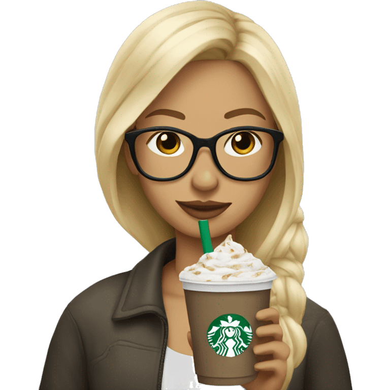 Blonde hair girl with glasses drinking a cold Starbucks drink  emoji