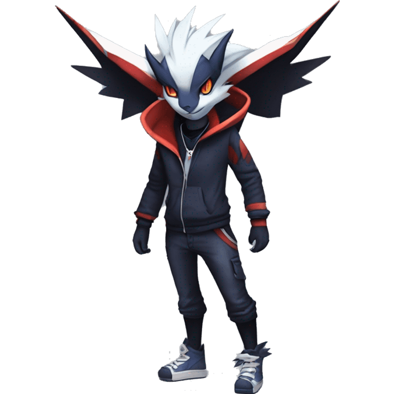 Cool Dark Edgy Absol-Noivern-Quilava-Litten-Pokémon with edgy stripes hoodie spiked collar punk Full Body emoji