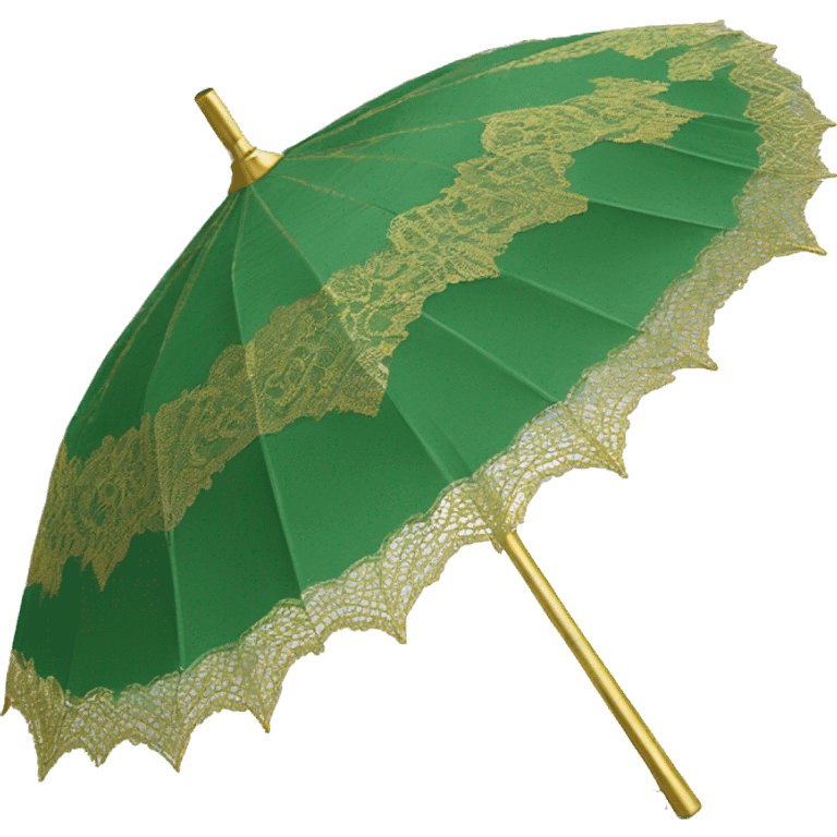 Realistic green lace parasol with metallic gold handle. emoji