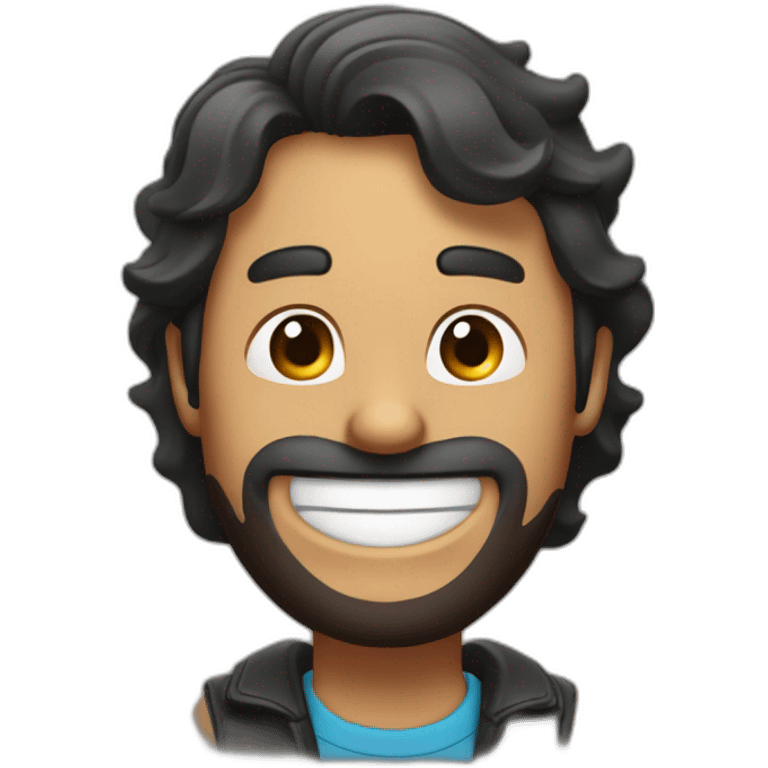 hombre sonriendo con cabello y barbilla negra emoji